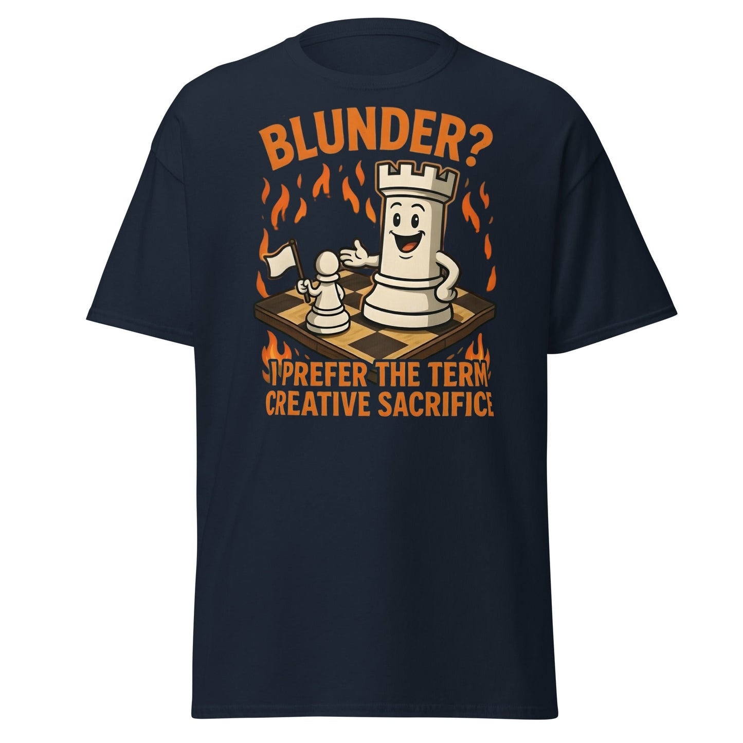 Creative Sacrifice Funny Chess T-Shirt | Blunder Humor Tee - Navy - T-Shirts Online