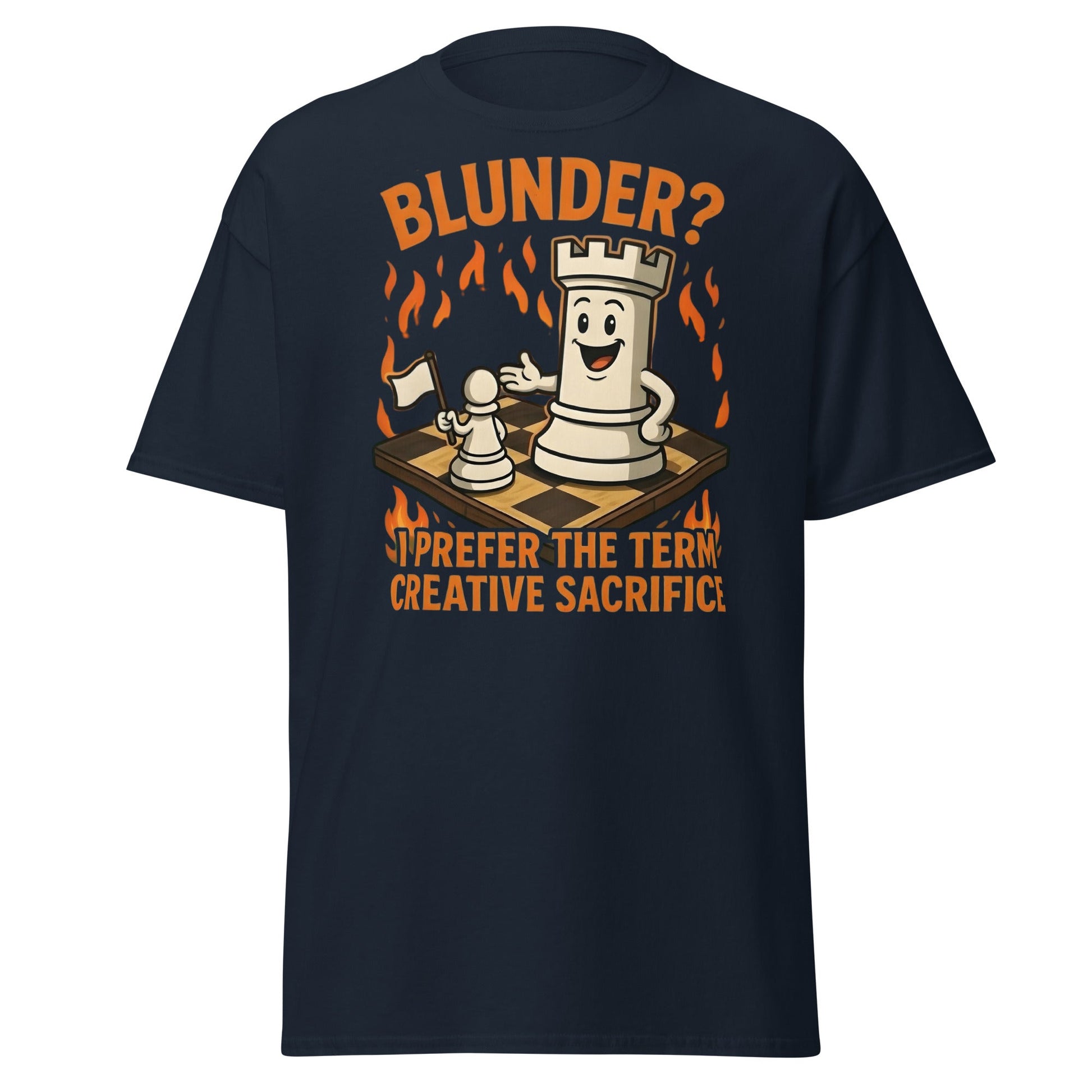 Creative Sacrifice Funny Chess T-Shirt | Blunder Humor Tee - Navy - T-Shirts Online