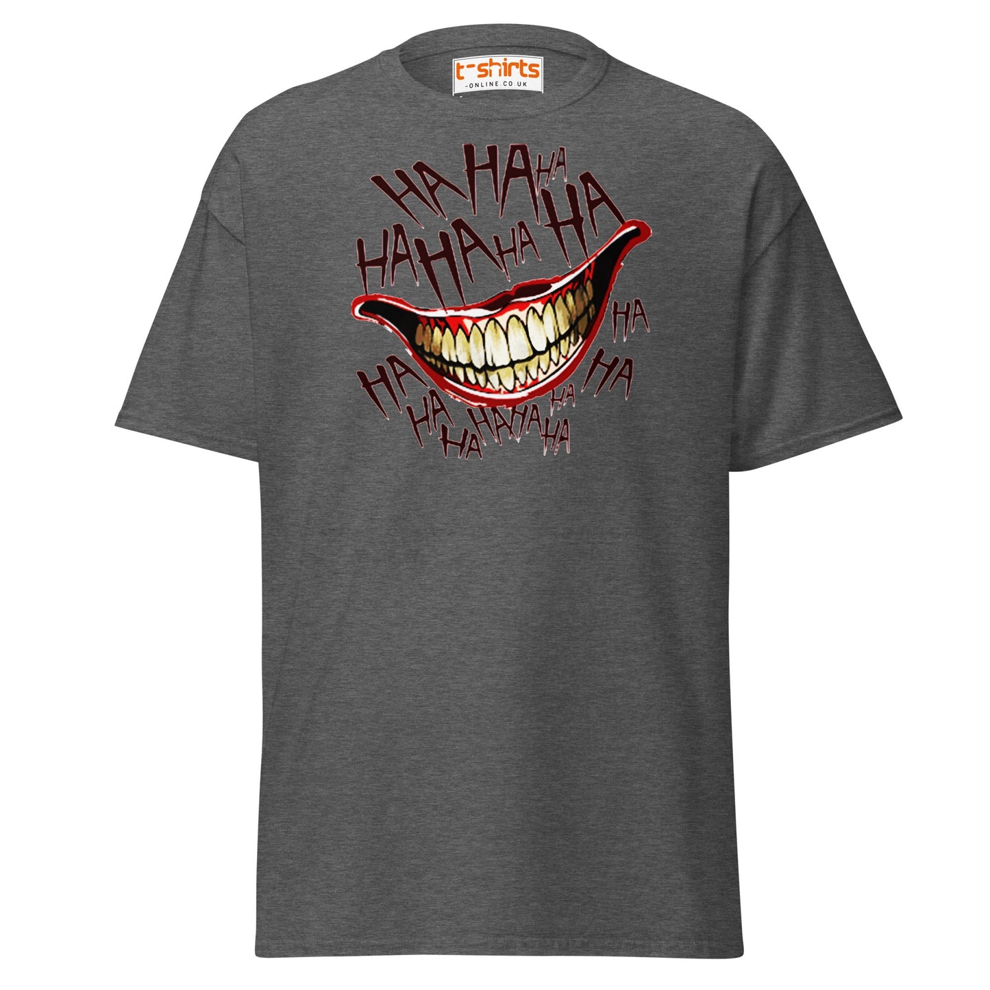 Creepy Joker Smile T-Shirt | Distorted Laugh Design Tee - Dark Heather - T-Shirts Online