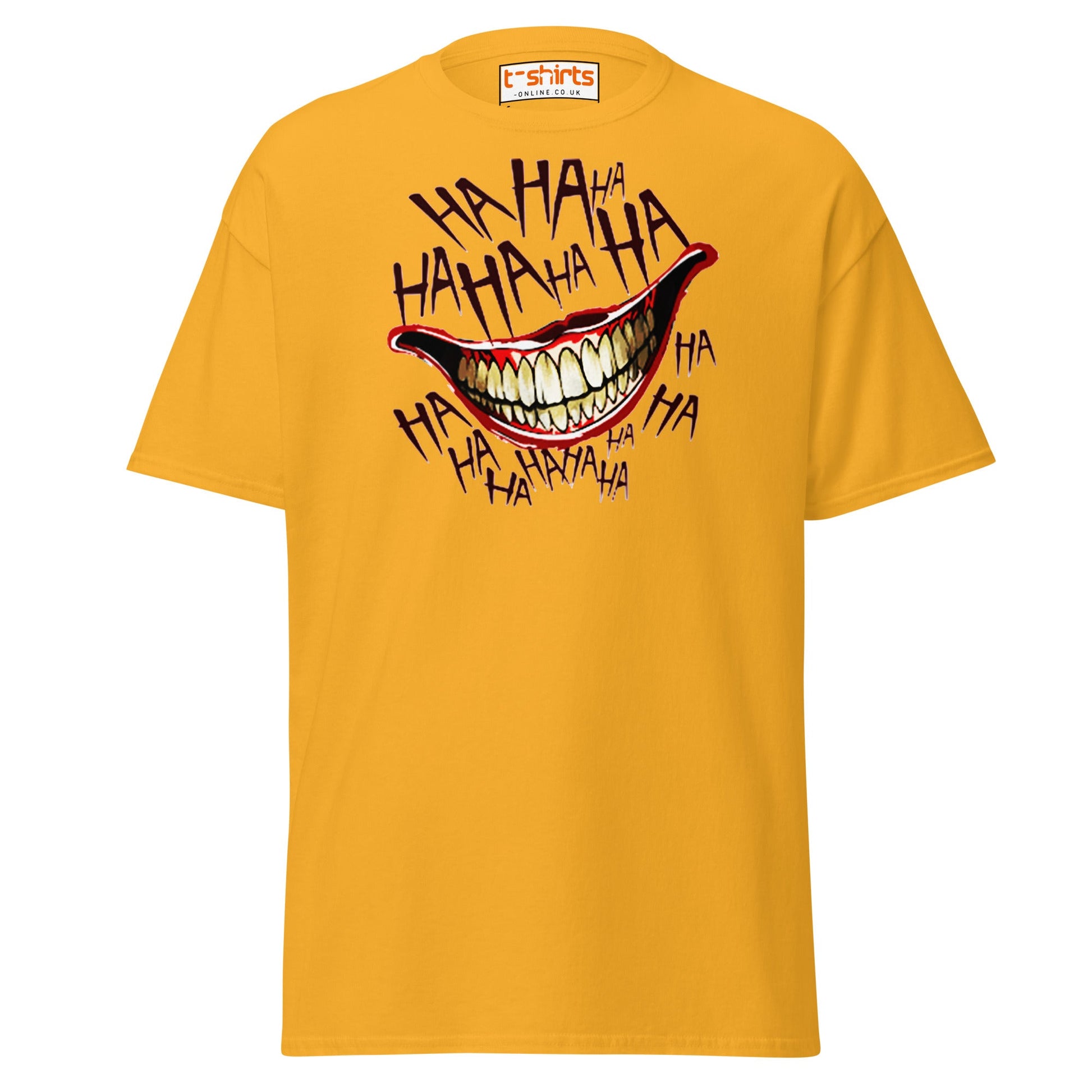 Creepy Joker Smile T-Shirt | Distorted Laugh Design Tee - Gold - T-Shirts Online