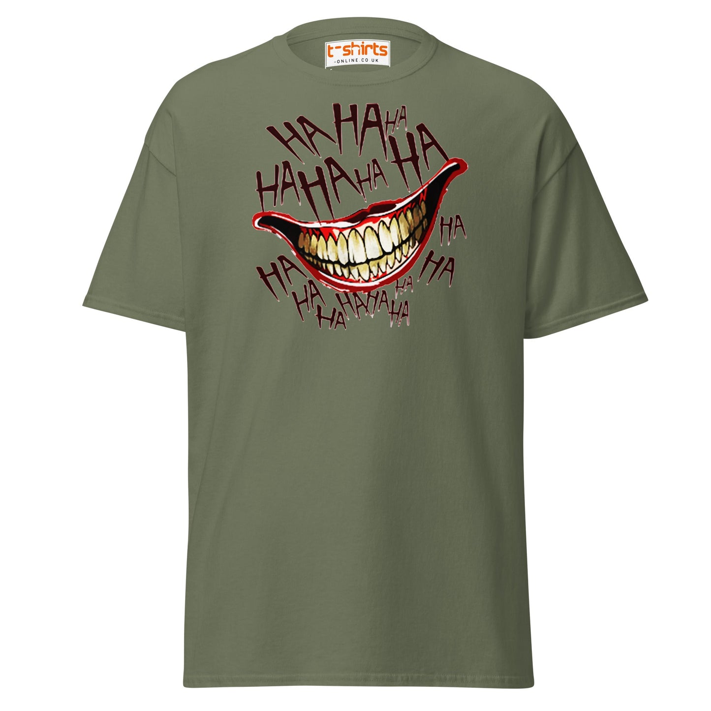 Creepy Joker Smile T-Shirt | Distorted Laugh Design Tee - Military Green - T-Shirts Online