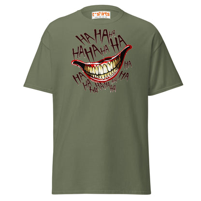 Creepy Joker Smile T-Shirt | Distorted Laugh Design Tee - Military Green - T-Shirts Online