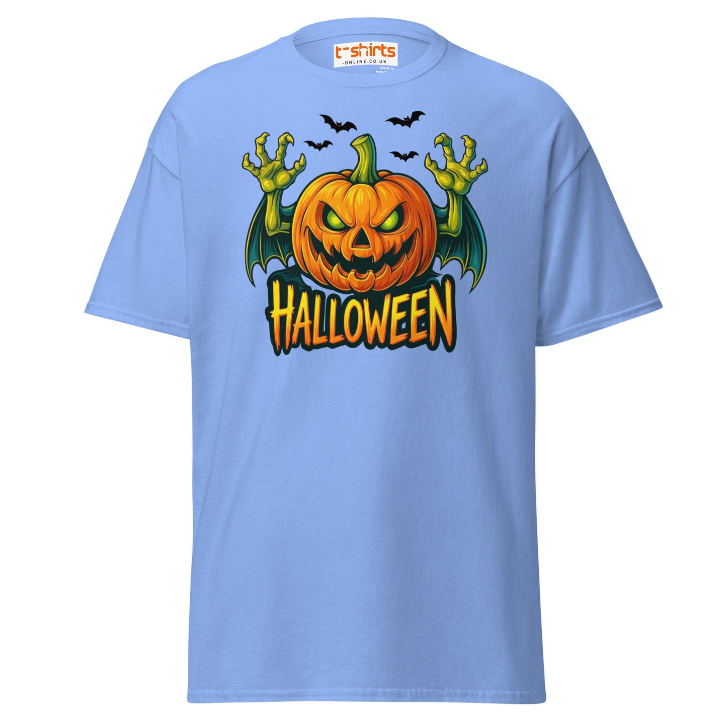 Creepy Pumpkin Halloween T-Shirt – Scary Jack - O’ - Lantern Tee - Carolina Blue - T-Shirts Online