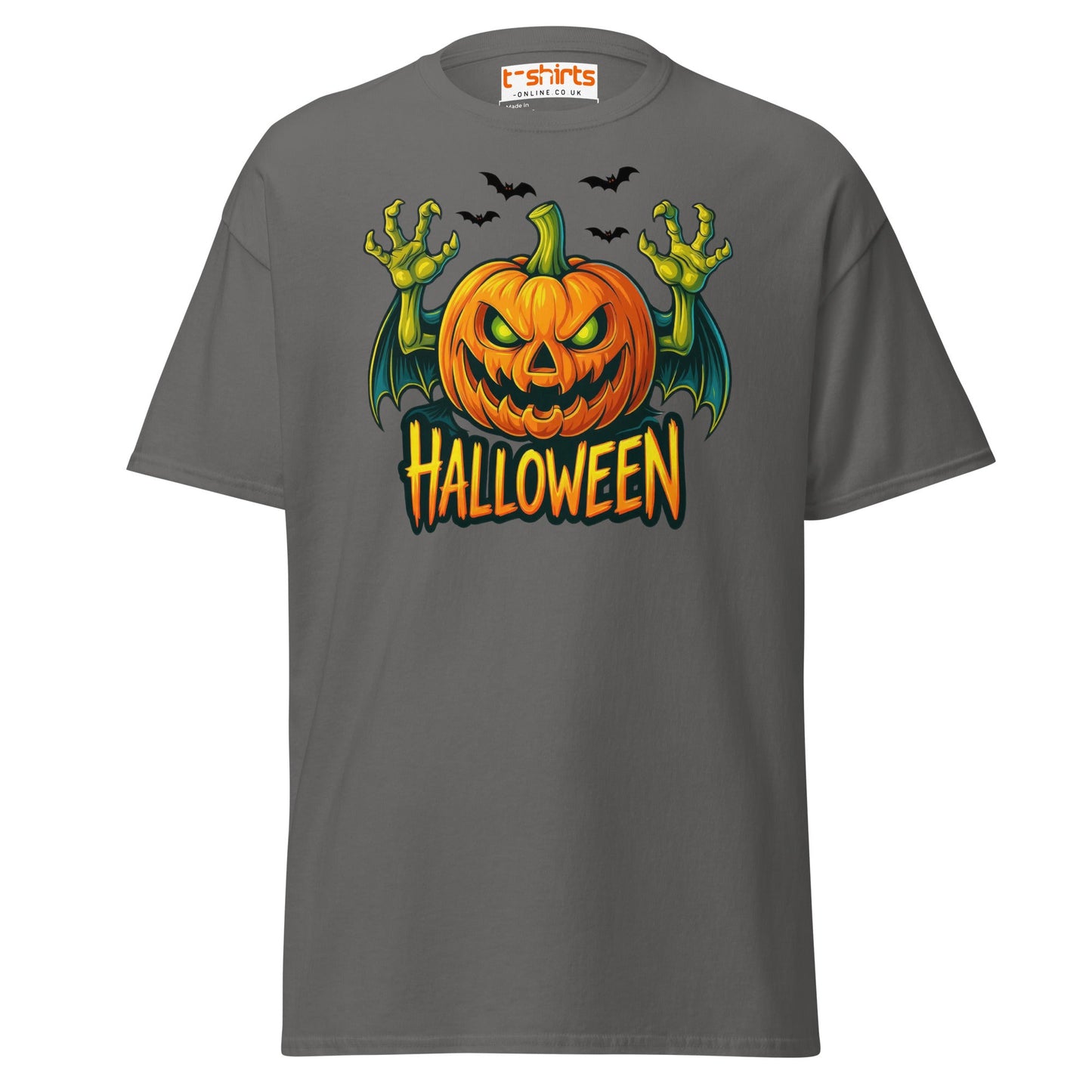 Creepy Pumpkin Halloween T-Shirt – Scary Jack - O’ - Lantern Tee - Charcoal - T-Shirts Online