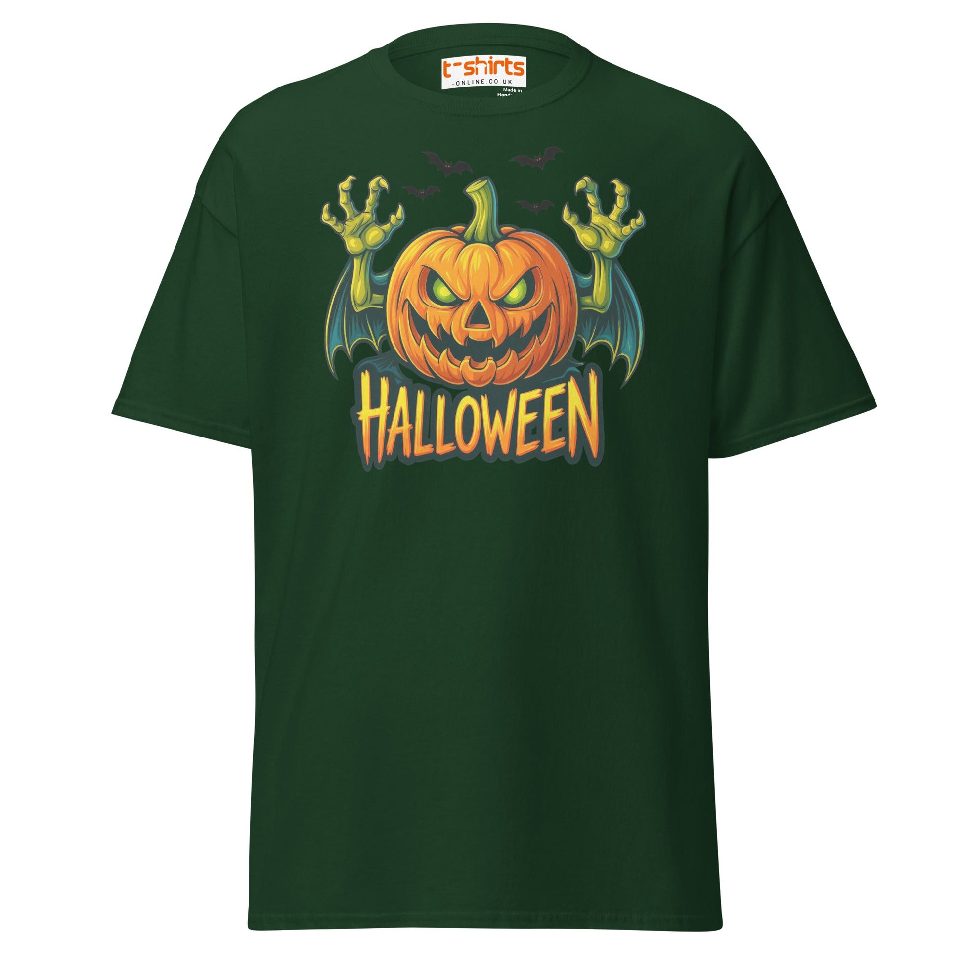 Creepy Pumpkin Halloween T-Shirt – Scary Jack - O’ - Lantern Tee - Forest Green - T-Shirts Online