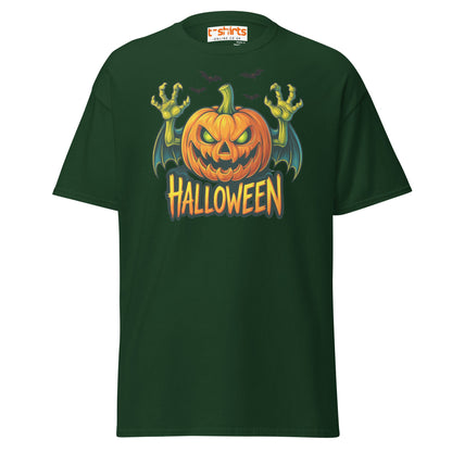 Creepy Pumpkin Halloween T-Shirt – Scary Jack - O’ - Lantern Tee - Forest Green - T-Shirts Online
