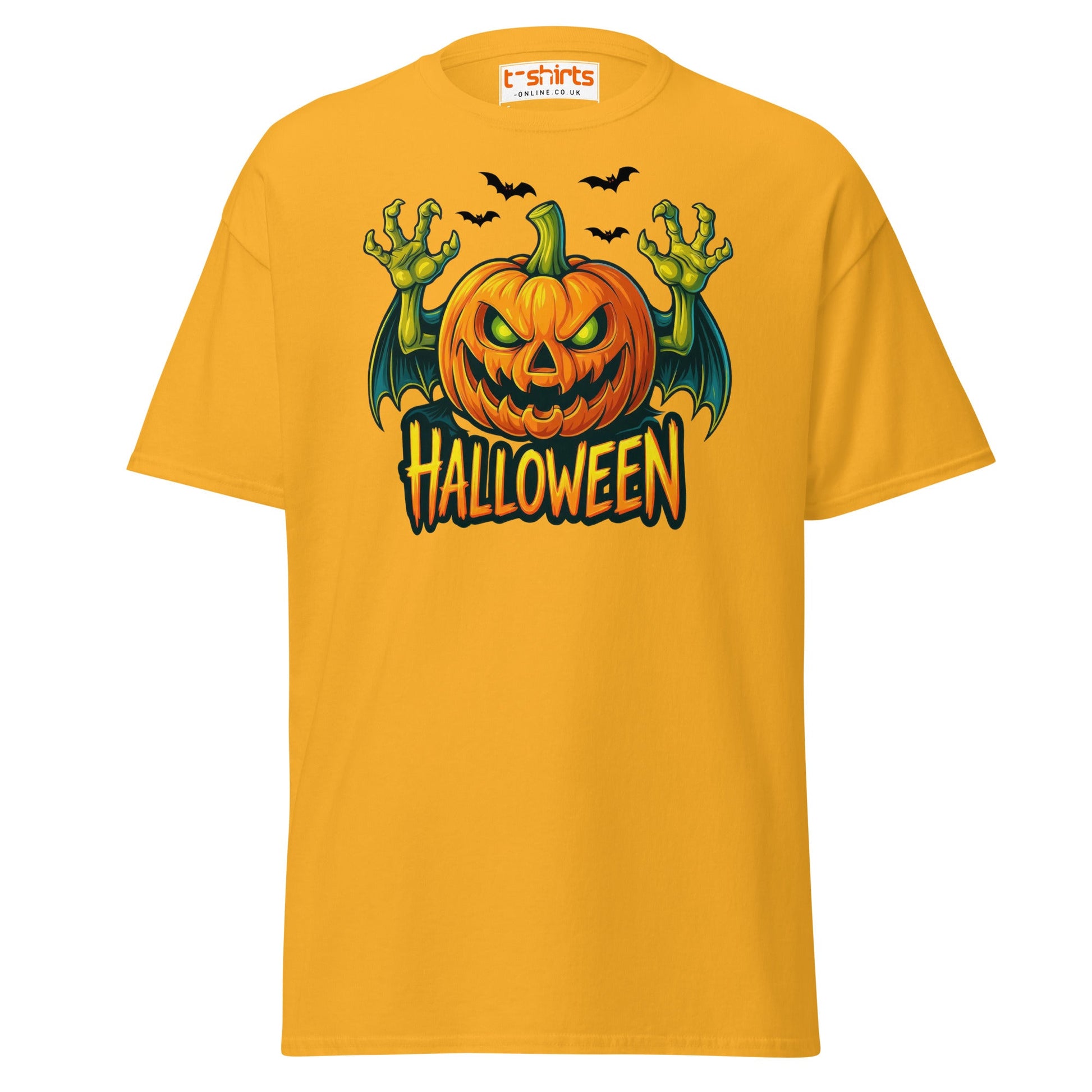 Creepy Pumpkin Halloween T-Shirt – Scary Jack - O’ - Lantern Tee - Gold - T-Shirts Online
