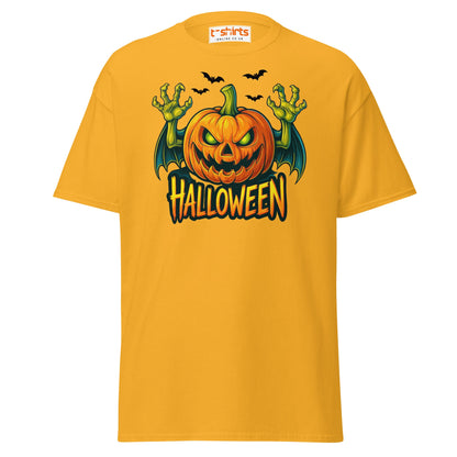 Creepy Pumpkin Halloween T-Shirt – Scary Jack - O’ - Lantern Tee - Gold - T-Shirts Online