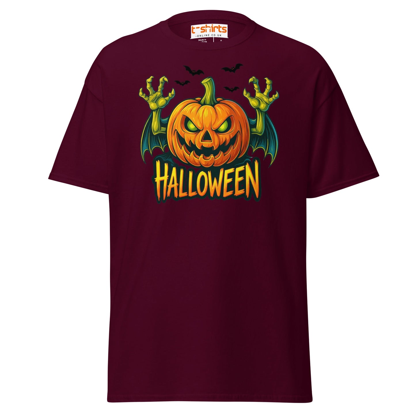 Creepy Pumpkin Halloween T-Shirt – Scary Jack - O’ - Lantern Tee - Maroon - T-Shirts Online