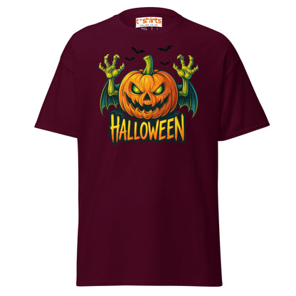 Creepy Pumpkin Halloween T-Shirt – Scary Jack - O’ - Lantern Tee - Maroon - T-Shirts Online
