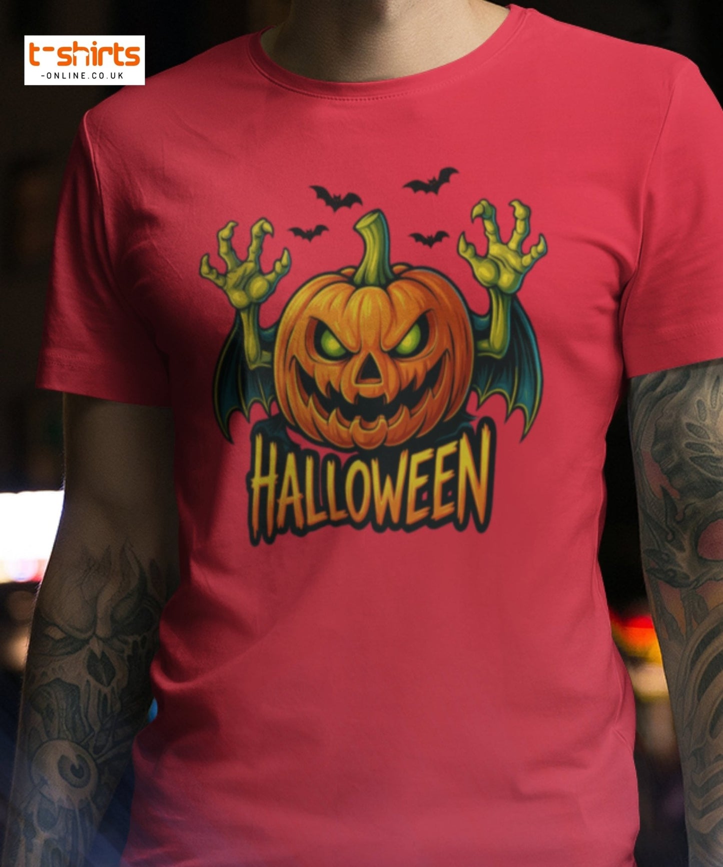 Creepy Pumpkin Halloween T-Shirt – Scary Jack - O’ - Lantern Tee - Maroon - T-Shirts Online