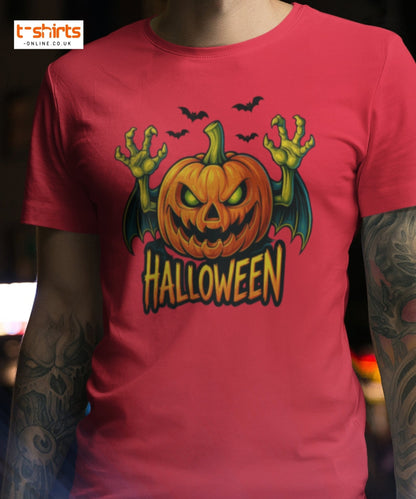 Creepy Pumpkin Halloween T-Shirt – Scary Jack - O’ - Lantern Tee - Maroon - T-Shirts Online