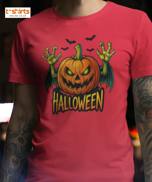 Creepy Pumpkin Halloween T-Shirt – Scary Jack - O’ - Lantern Tee - Maroon - T-Shirts Online