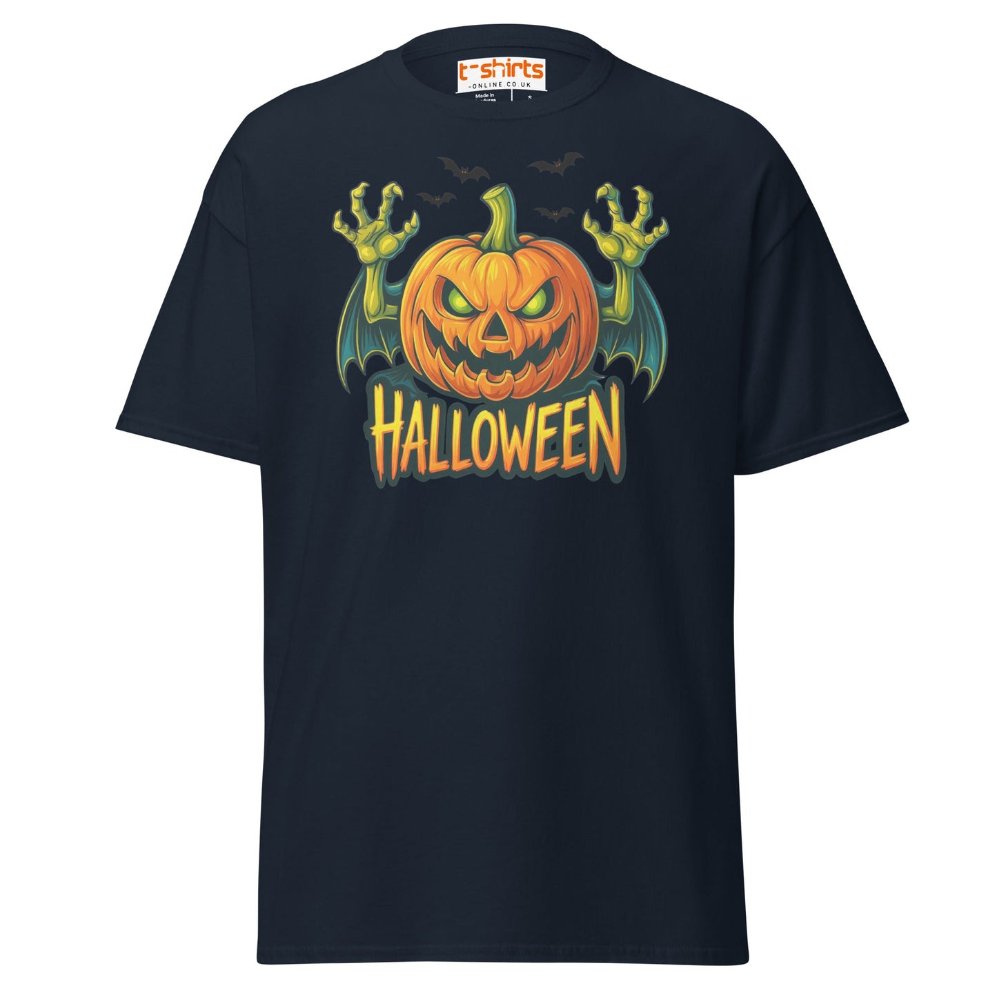 Creepy Pumpkin Halloween T-Shirt – Scary Jack - O’ - Lantern Tee - Navy - T-Shirts Online