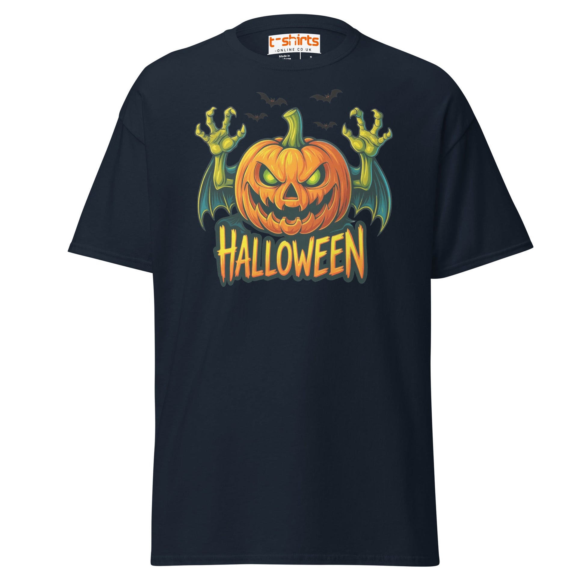 Creepy Pumpkin Halloween T-Shirt – Scary Jack - O’ - Lantern Tee - Navy - T-Shirts Online