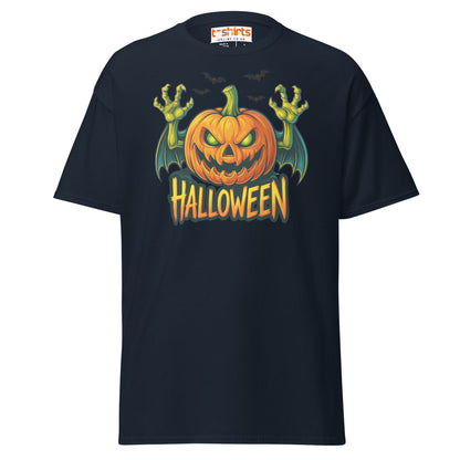 Creepy Pumpkin Halloween T-Shirt – Scary Jack - O’ - Lantern Tee - Navy - T-Shirts Online