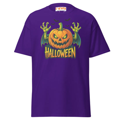 Creepy Pumpkin Halloween T-Shirt – Scary Jack - O’ - Lantern Tee - Purple - T-Shirts Online