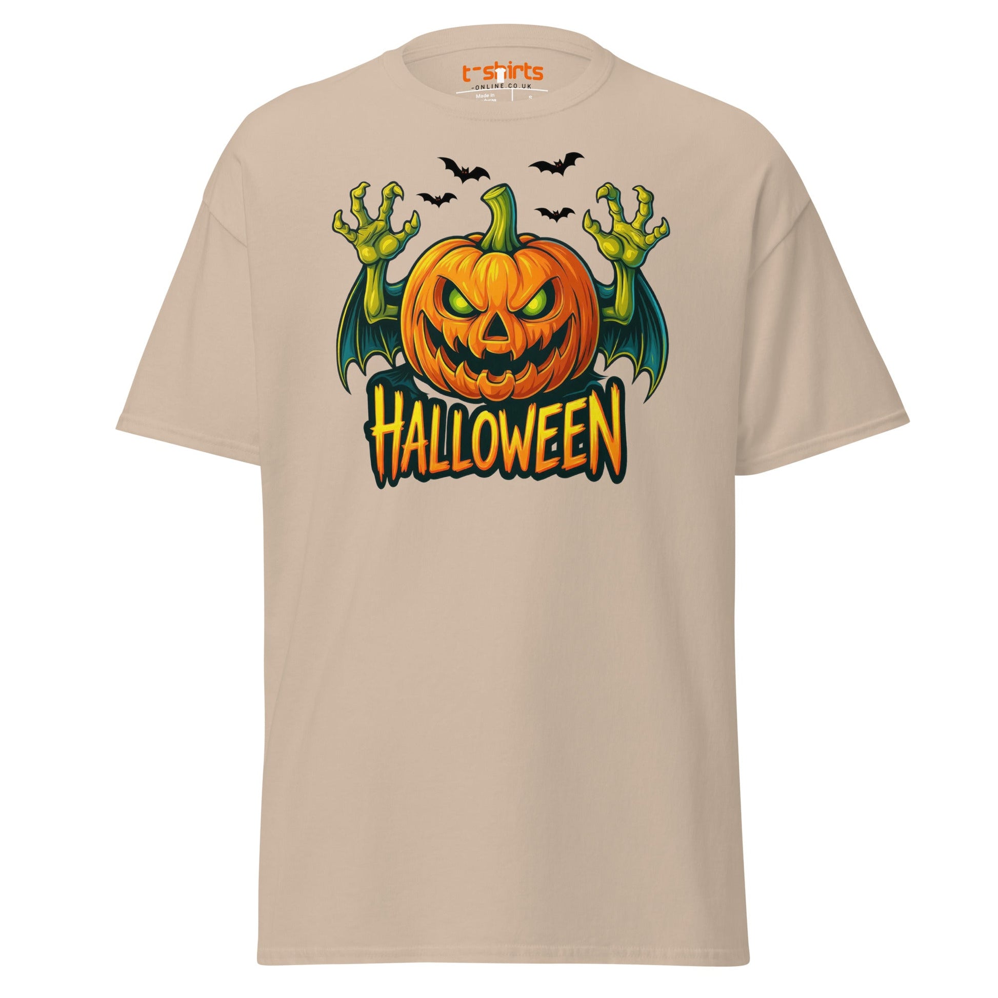 Creepy Pumpkin Halloween T-Shirt – Scary Jack - O’ - Lantern Tee - Sand - T-Shirts Online
