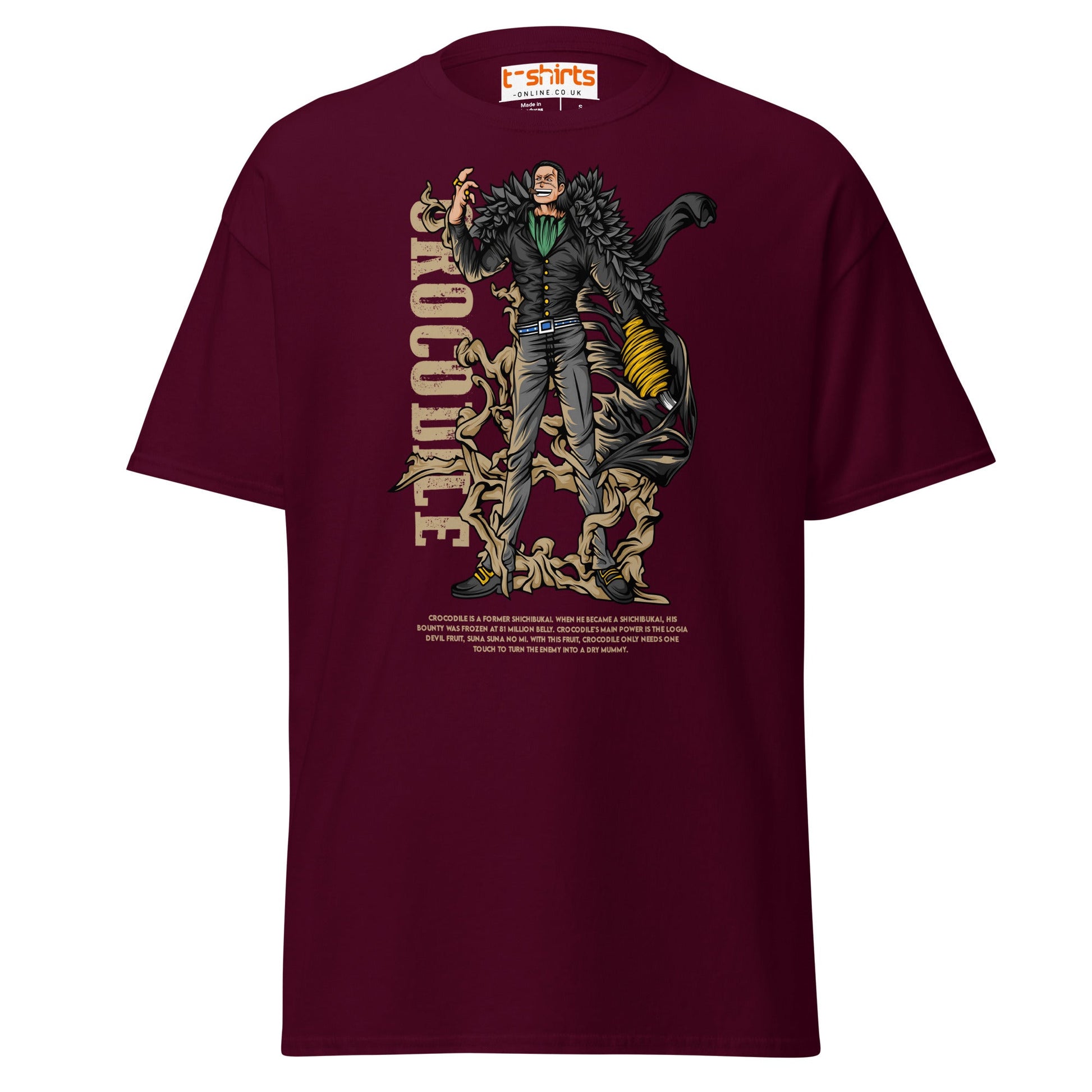 Crocodile T-Shirt | Desert King Anime Villain Tee - Maroon - T-Shirts Online