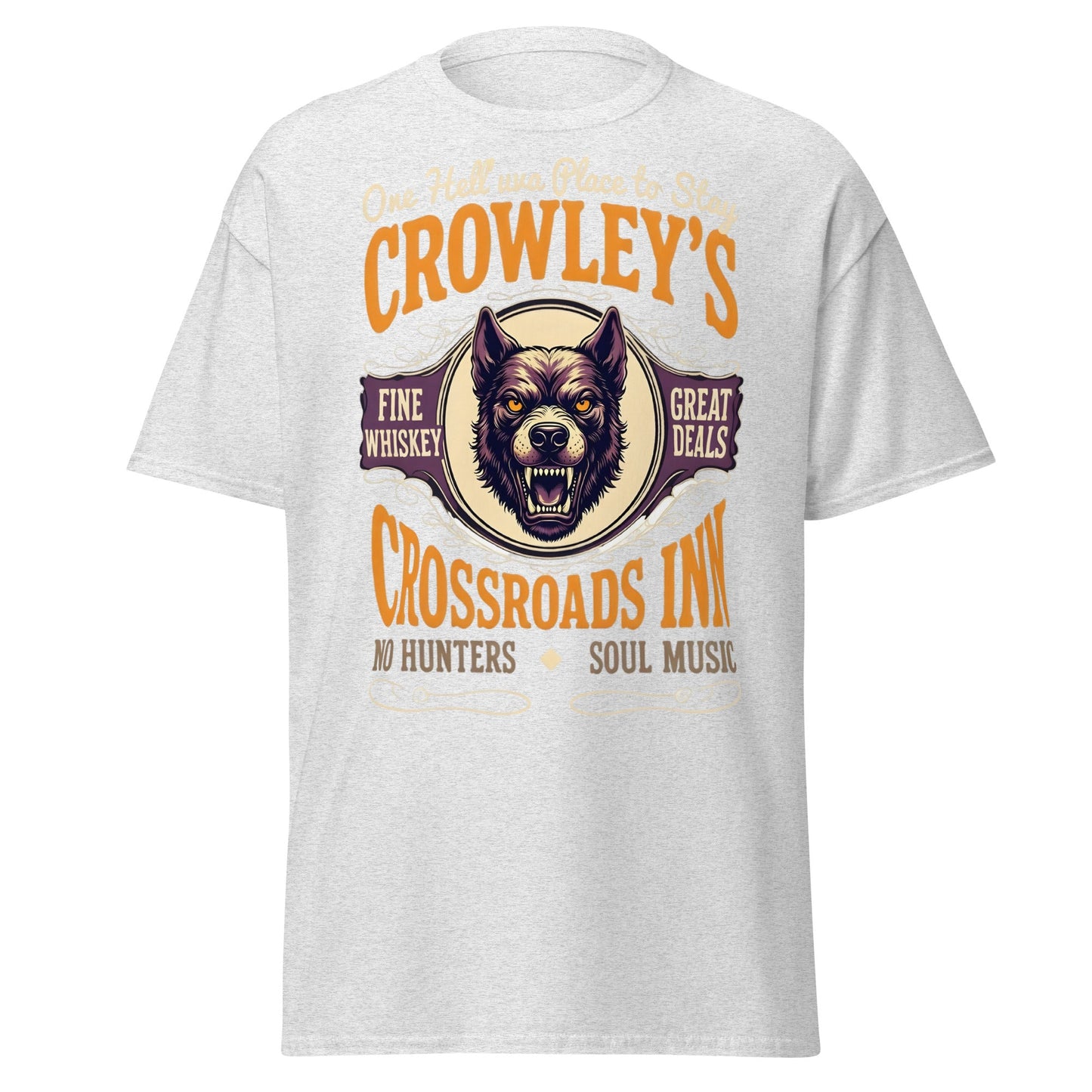 Crowley's Crossroads Inn T-Shirt | Supernatural Fan Apparel - Ash - T-Shirts Online