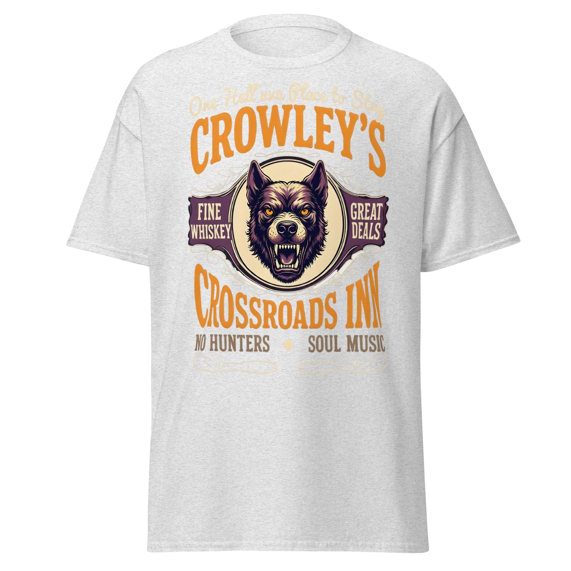 Crowley's Crossroads Inn T-Shirt | Supernatural Fan Apparel - Ash - T-Shirts Online