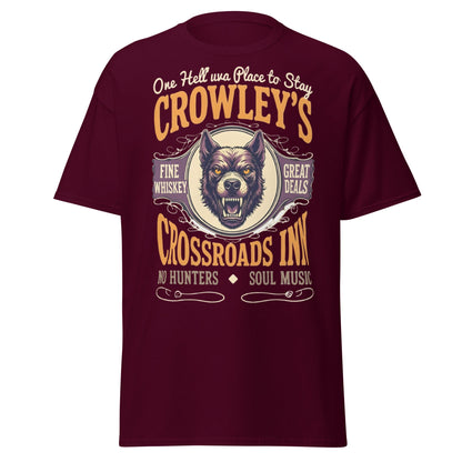 Crowley's Crossroads Inn T-Shirt | Supernatural Fan Apparel - Maroon - T-Shirts Online