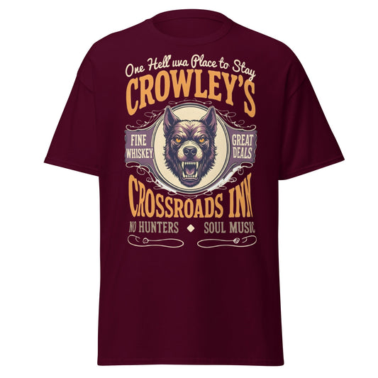 Crowley's Crossroads Inn T-Shirt | Supernatural Fan Apparel - Maroon - T-Shirts Online