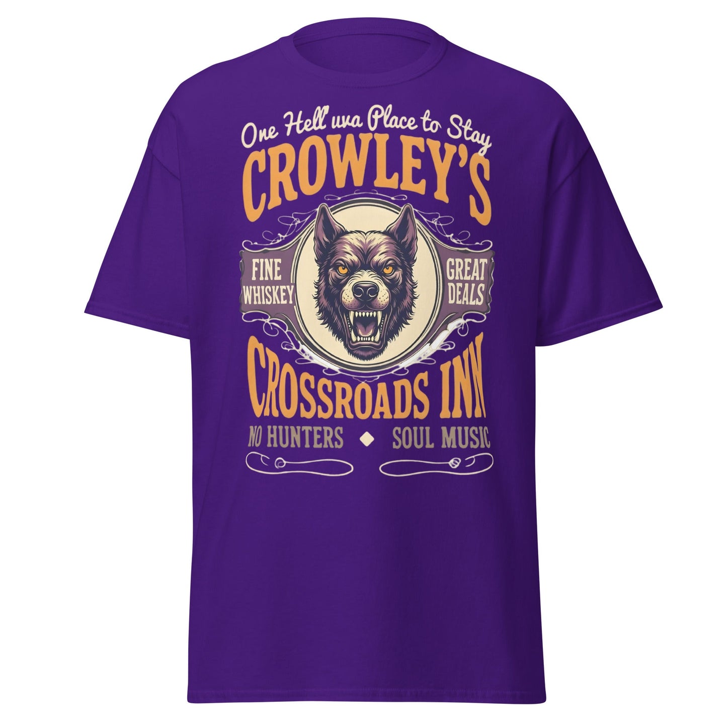 Crowley's Crossroads Inn T-Shirt | Supernatural Fan Apparel - Purple - T-Shirts Online