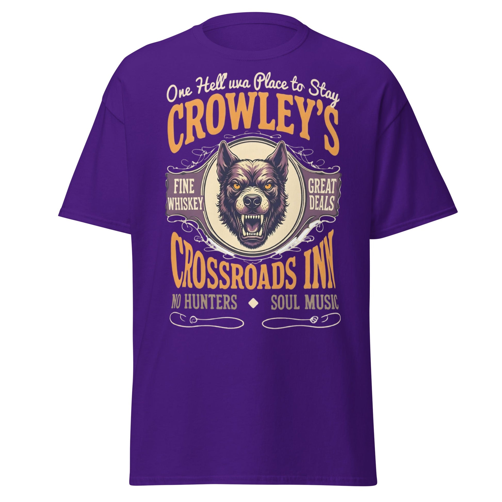 Crowley's Crossroads Inn T-Shirt | Supernatural Fan Apparel - Purple - T-Shirts Online