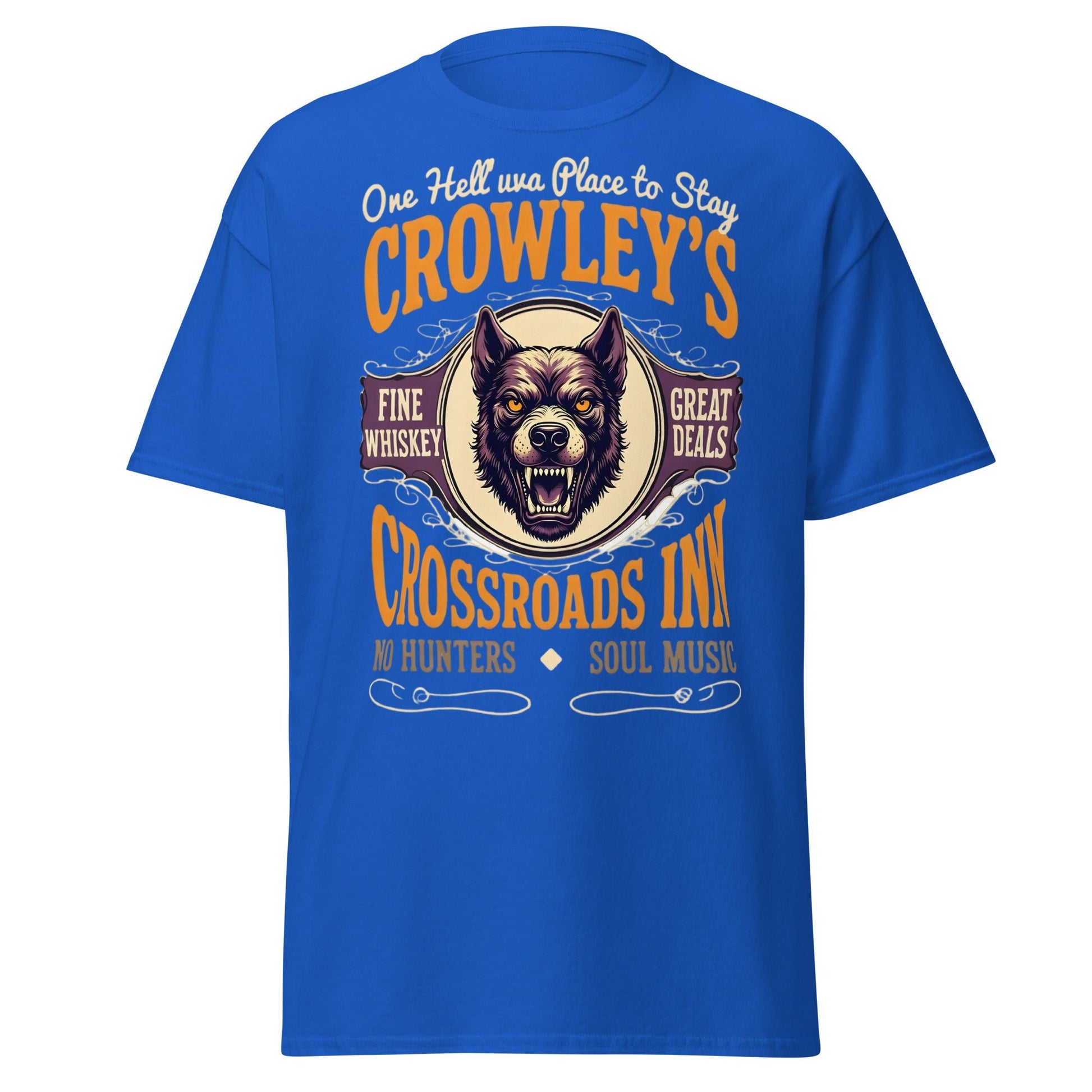 Crowley's Crossroads Inn T-Shirt | Supernatural Fan Apparel - Royal - T-Shirts Online