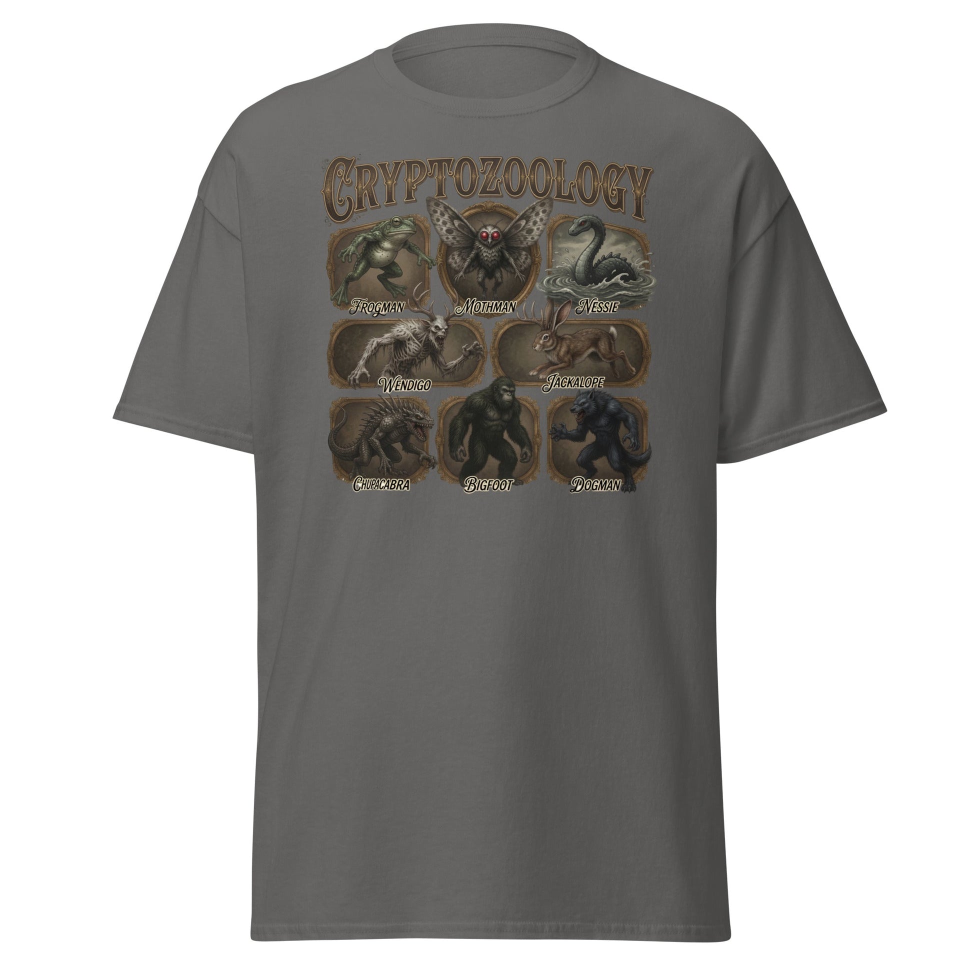 Cryptozoology T-Shirt - Bigfoot Mothman Nessie Tee - Charcoal - T-Shirts Online