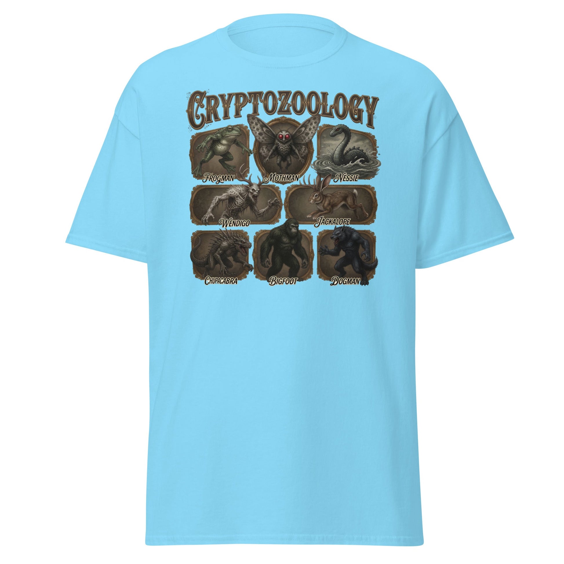 Cryptozoology T-Shirt - Bigfoot Mothman Nessie Tee - Sky - T-Shirts Online