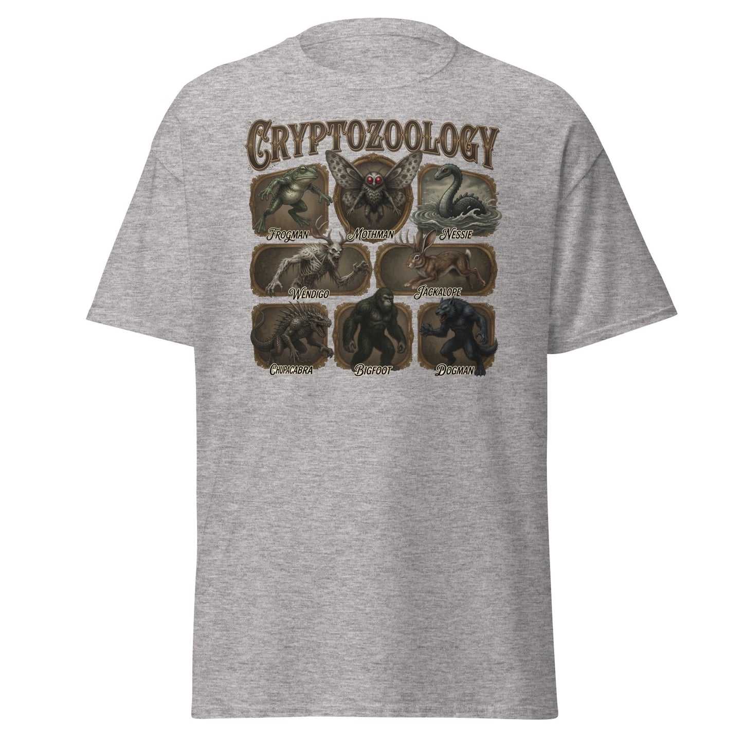 Cryptozoology T-Shirt - Bigfoot Mothman Nessie Tee - Sport Grey - T-Shirts Online