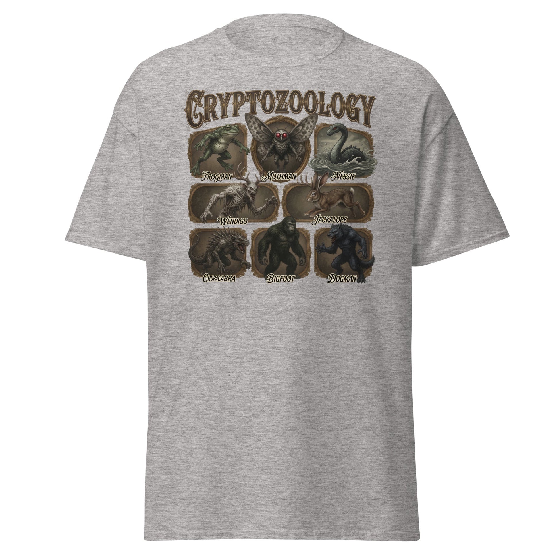 Cryptozoology T-Shirt - Bigfoot Mothman Nessie Tee - Sport Grey - T-Shirts Online