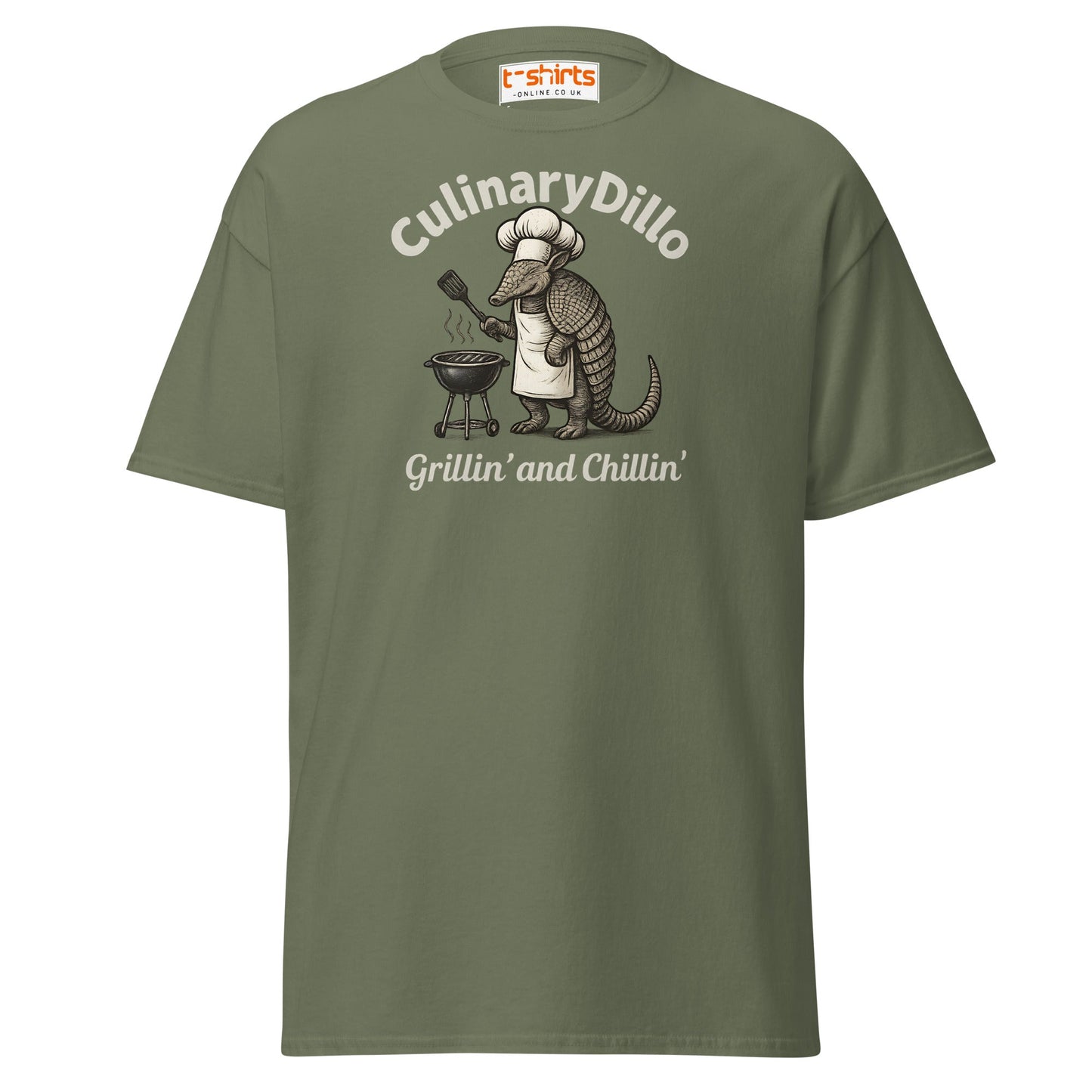 CulinaryDillo BBQ Armadillo T-Shirt – Grill & Chill Tee - Military Green - T-Shirts Online