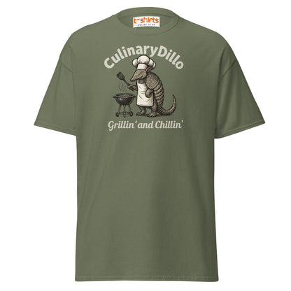 CulinaryDillo BBQ Armadillo T-Shirt – Grill & Chill Tee - Military Green - T-Shirts Online