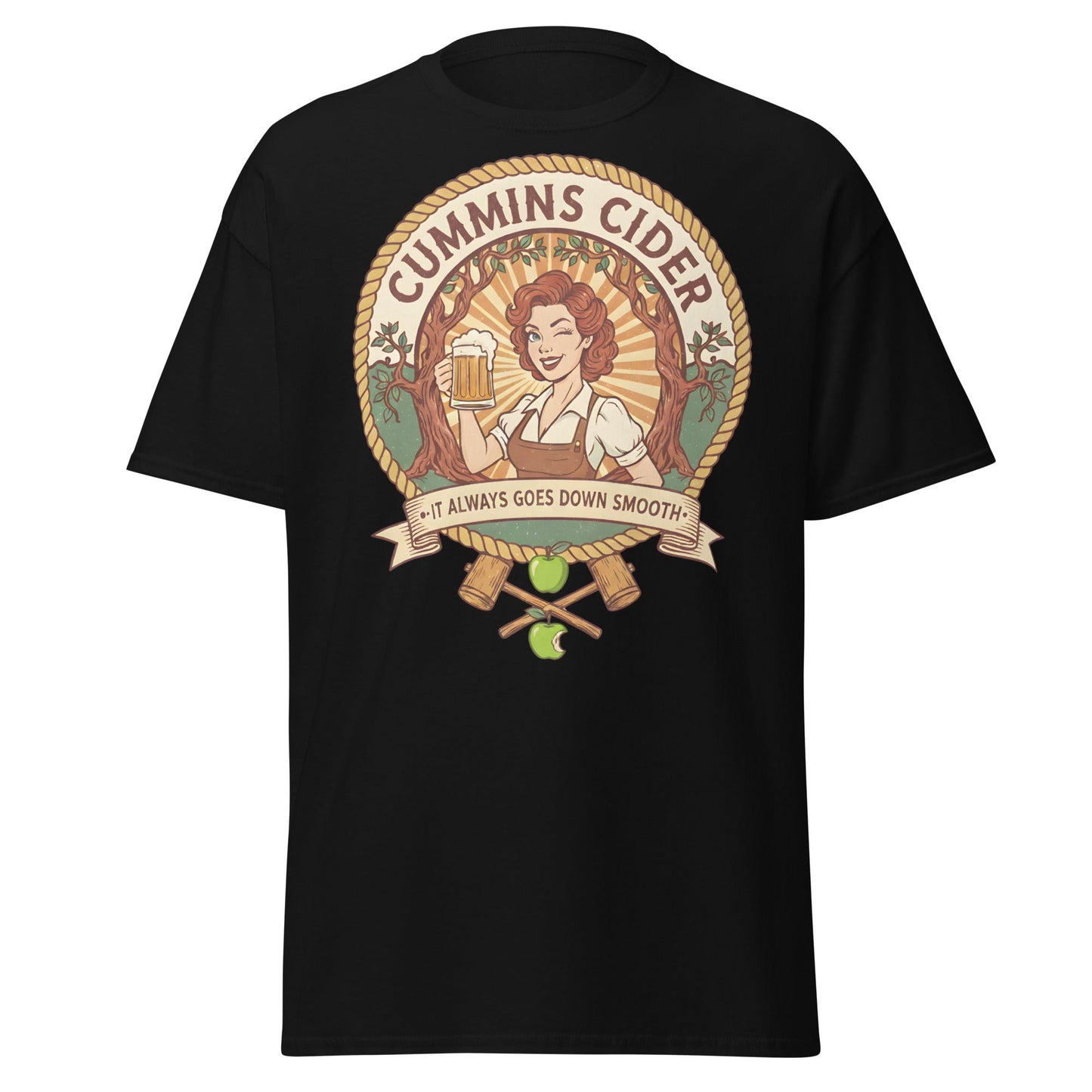 Cummins Cider T-Shirt – Funny Vintage Cider Parody Tee - Black - T-Shirts Online