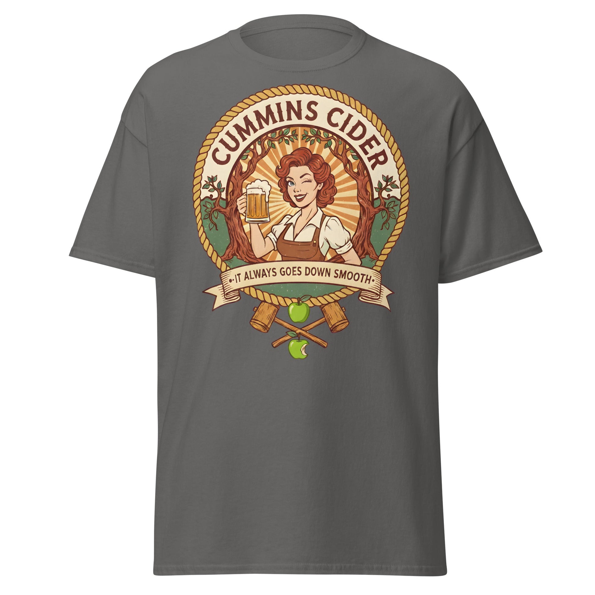 Cummins Cider T-Shirt – Funny Vintage Cider Parody Tee - Charcoal - T-Shirts Online