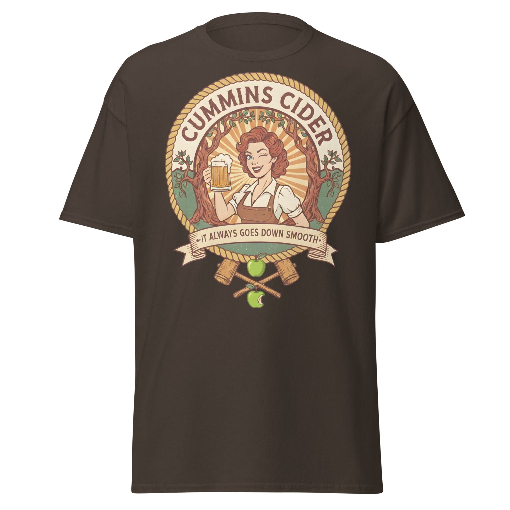 Cummins Cider T-Shirt – Funny Vintage Cider Parody Tee - Dark Chocolate - T-Shirts Online