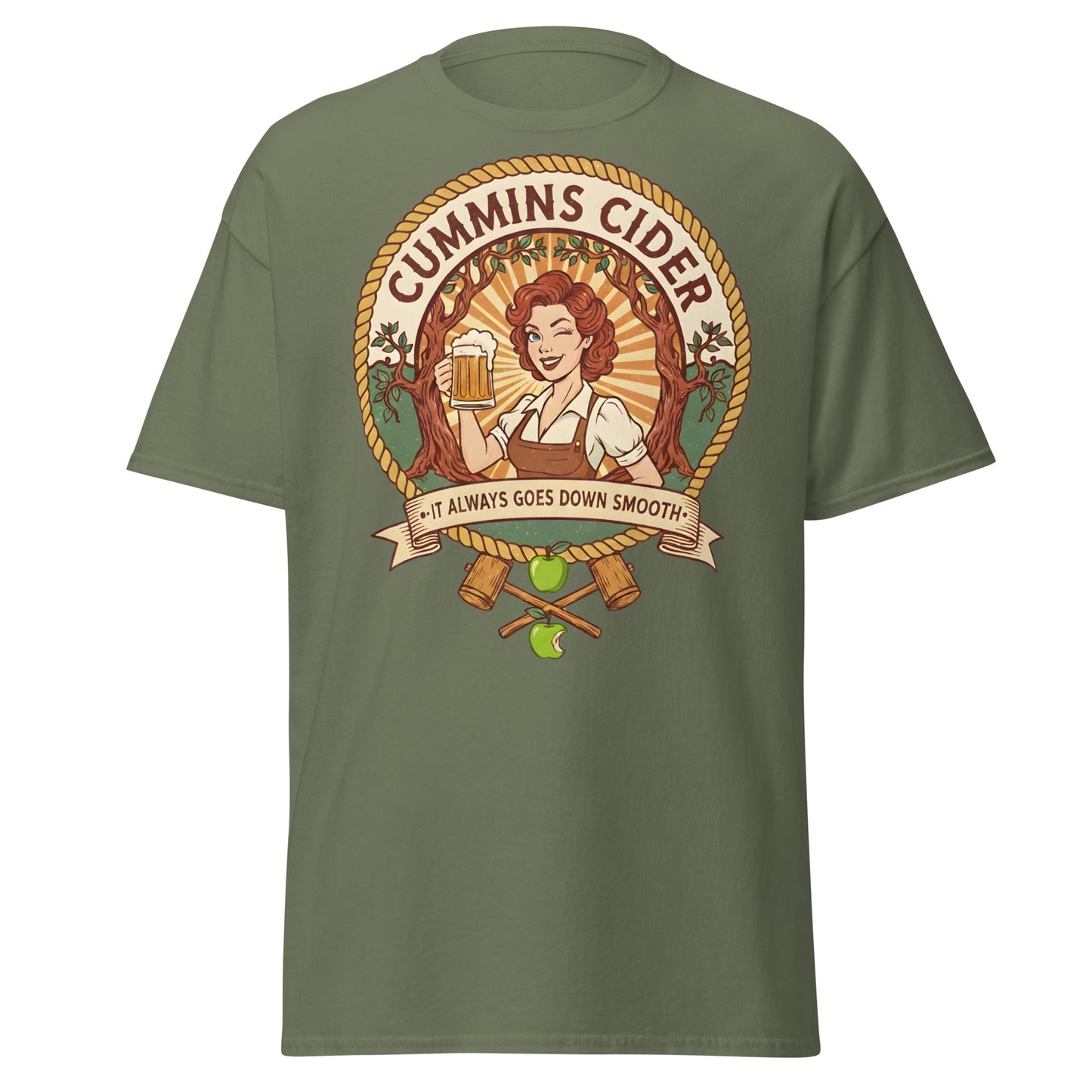 Cummins Cider T-Shirt – Funny Vintage Cider Parody Tee - Military Green - T-Shirts Online