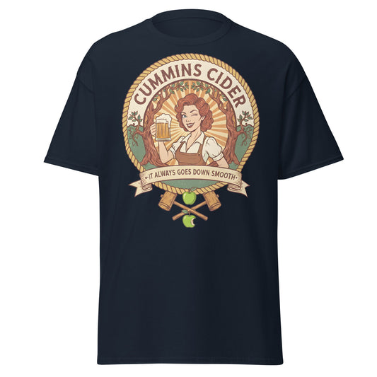Cummins Cider T-Shirt – Funny Vintage Cider Parody Tee - Navy - T-Shirts Online