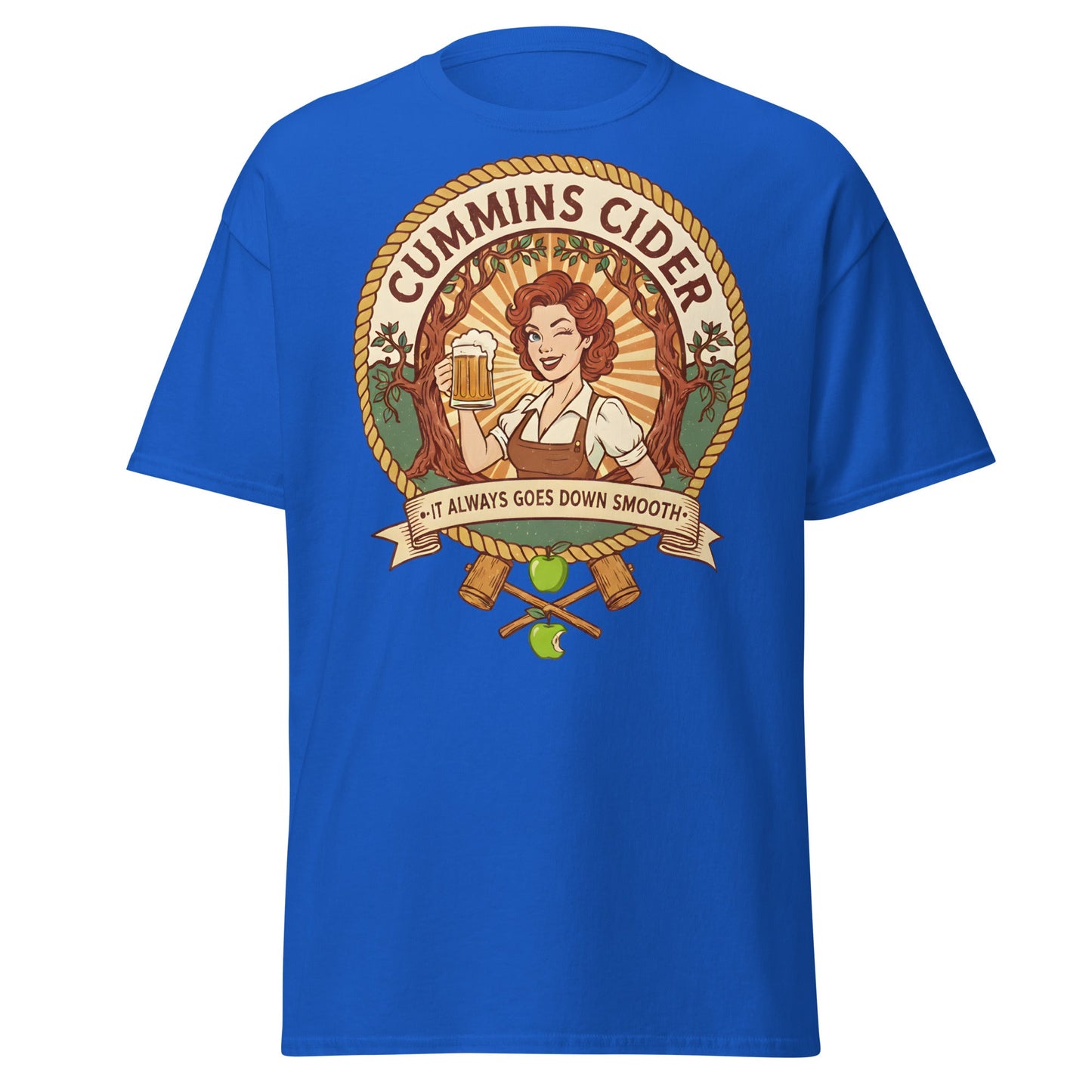 Cummins Cider T-Shirt – Funny Vintage Cider Parody Tee - Royal - T-Shirts Online