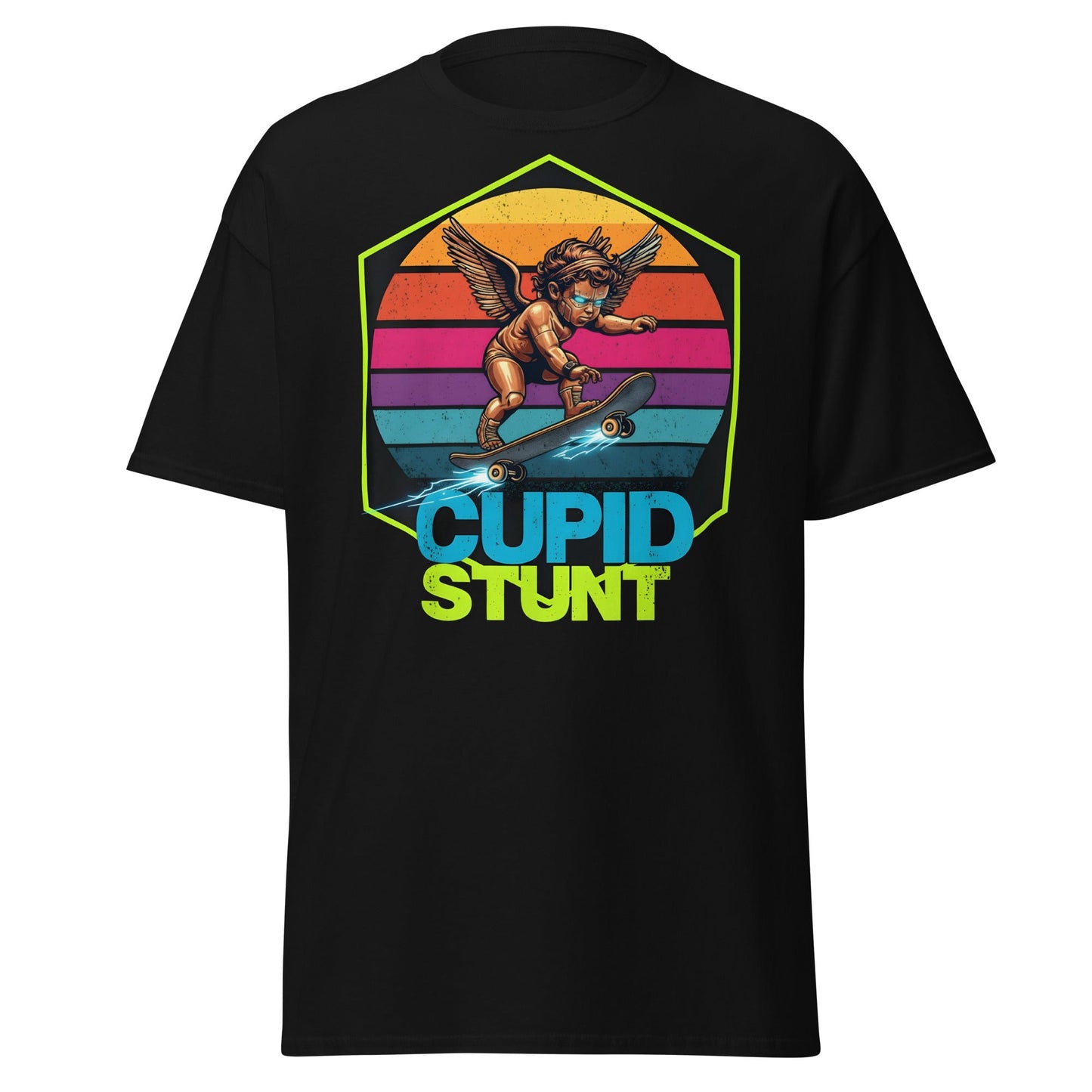 Cupid Stunt T-Shirt - Funny Skateboarding Angel Tee - Black - T-Shirts Online