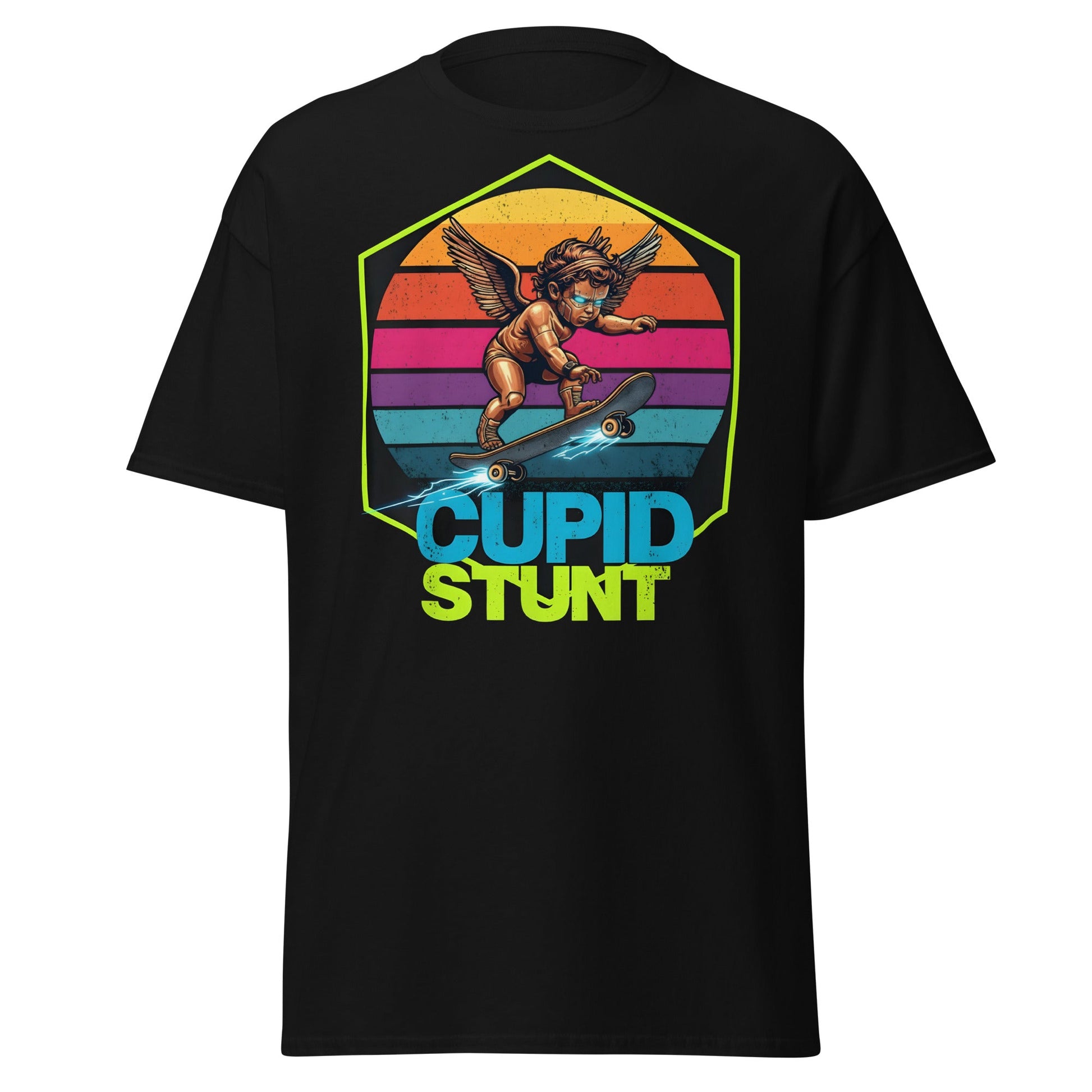 Cupid Stunt T-Shirt - Funny Skateboarding Angel Tee - Black - T-Shirts Online
