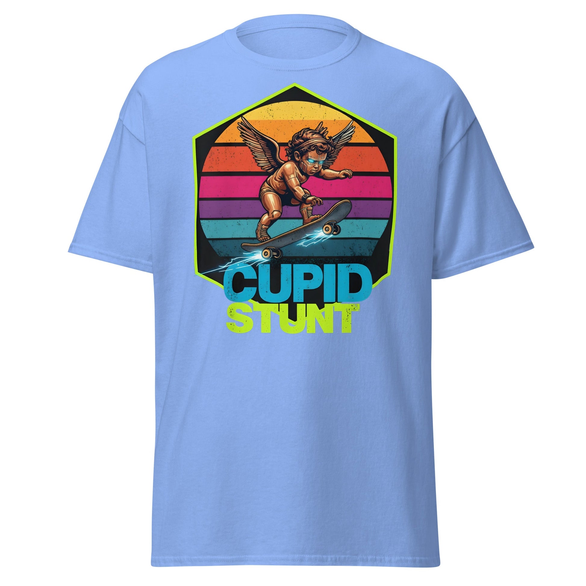 Cupid Stunt T-Shirt - Funny Skateboarding Angel Tee - Carolina Blue - T-Shirts Online
