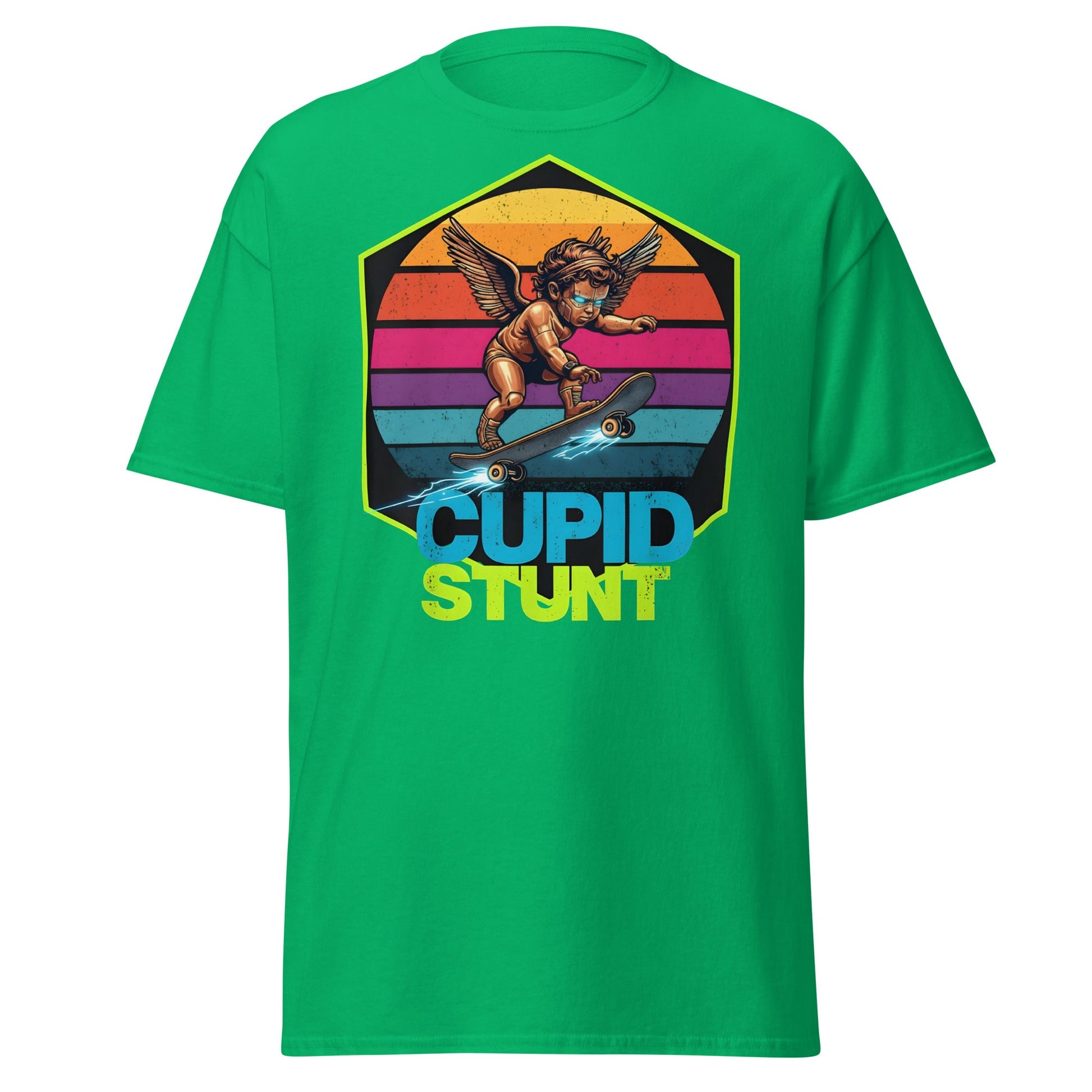 Cupid Stunt T-Shirt - Funny Skateboarding Angel Tee - Irish Green - T-Shirts Online