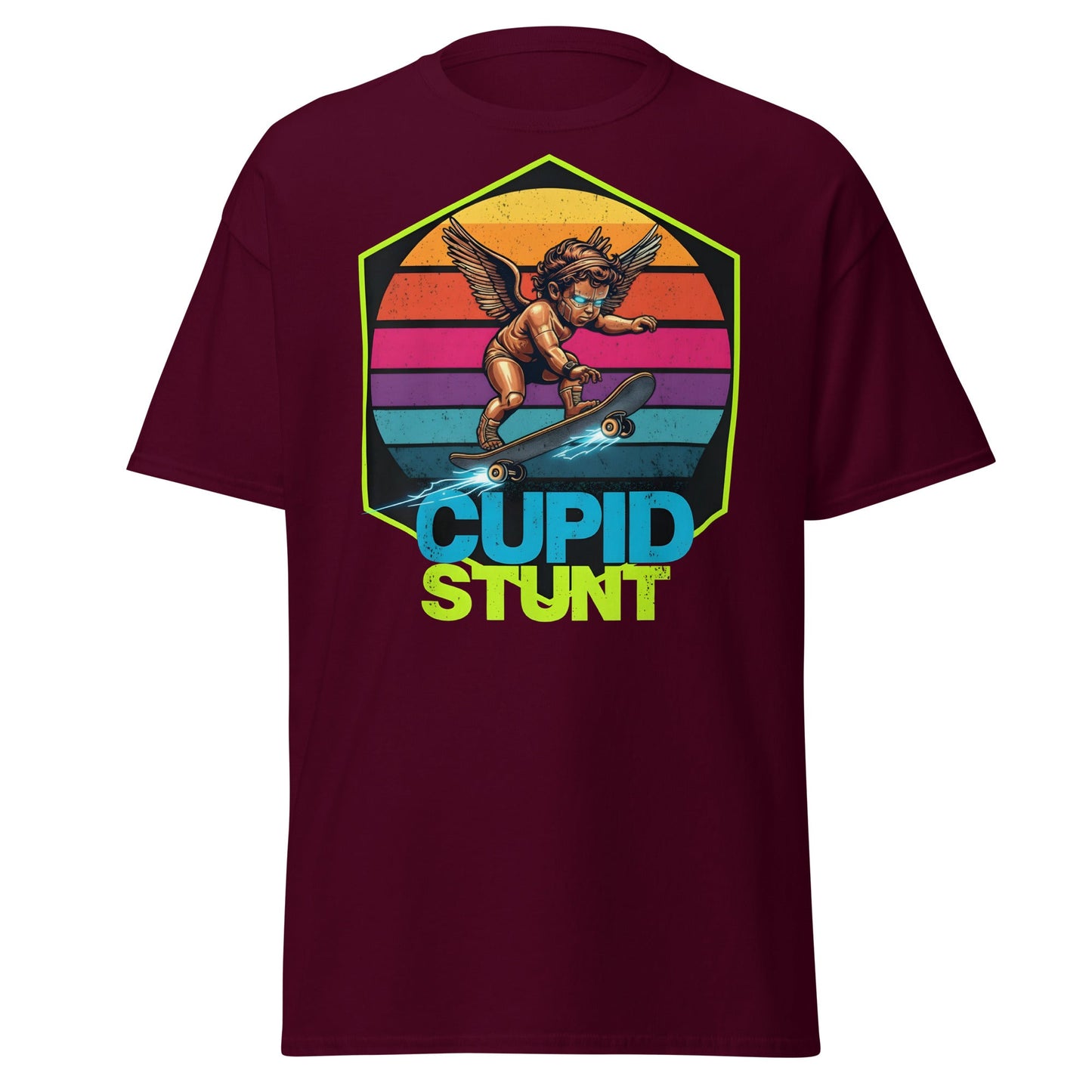 Cupid Stunt T-Shirt - Funny Skateboarding Angel Tee - Maroon - T-Shirts Online