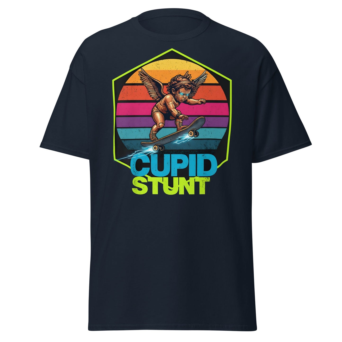 Cupid Stunt T-Shirt - Funny Skateboarding Angel Tee - Navy - T-Shirts Online