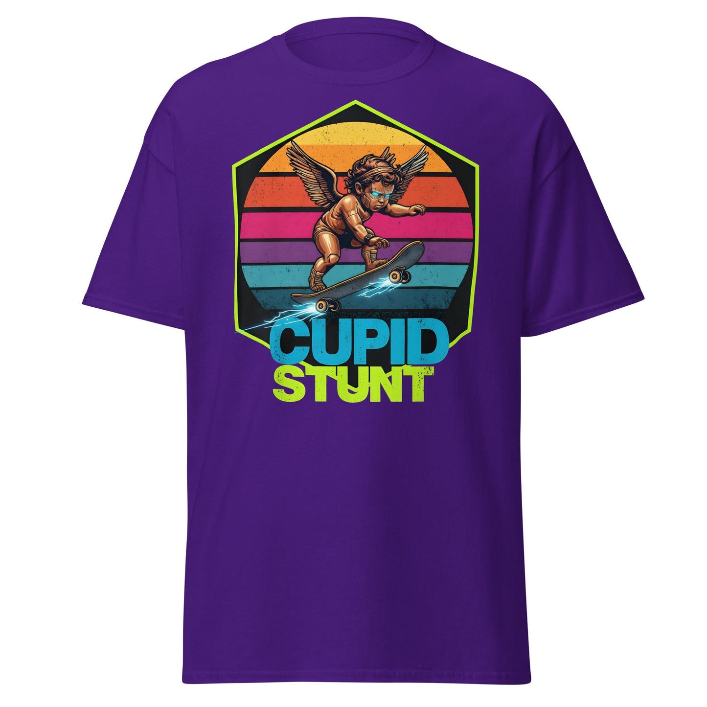 Cupid Stunt T-Shirt - Funny Skateboarding Angel Tee - Purple - T-Shirts Online