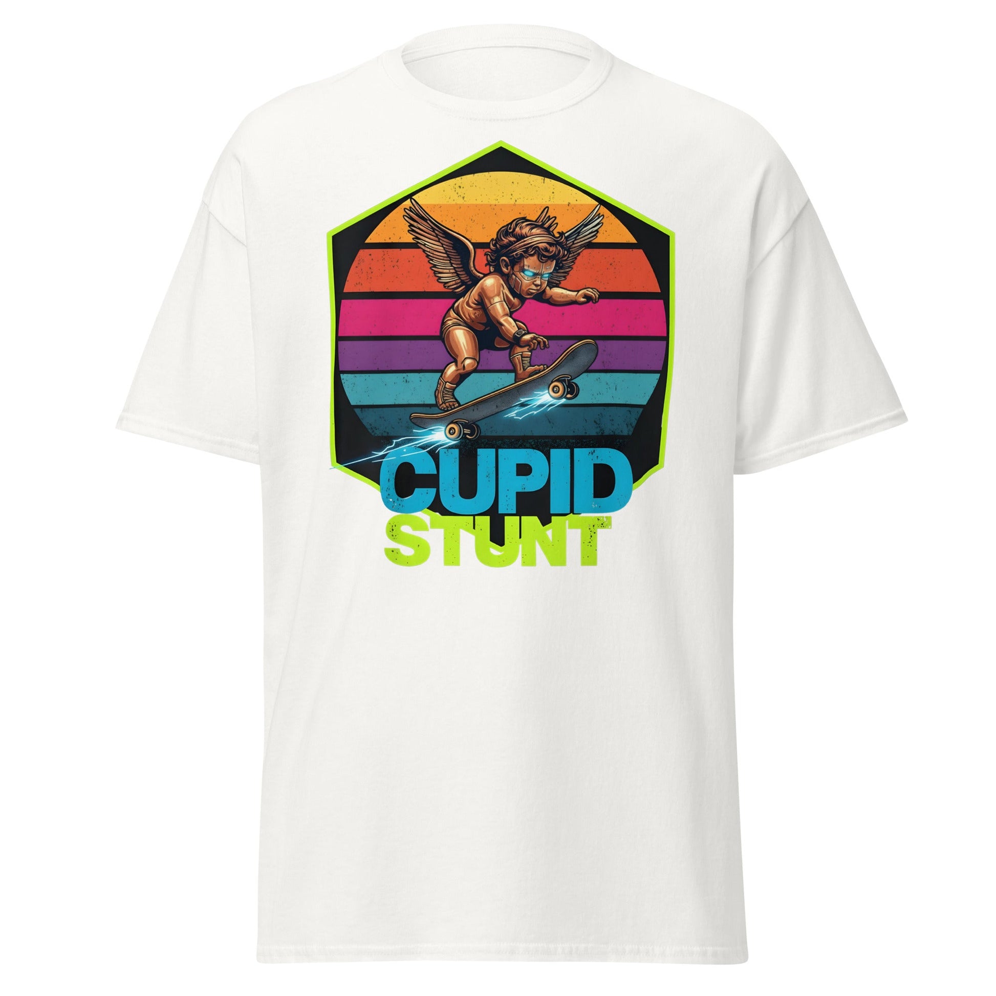 Cupid Stunt T-Shirt - Funny Skateboarding Angel Tee - White - T-Shirts Online